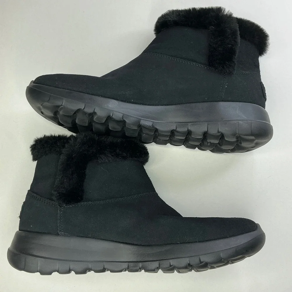 Skechers Black On-The-Go Joy Boots Kids Size 7 Suede Faux Fur 15501SA